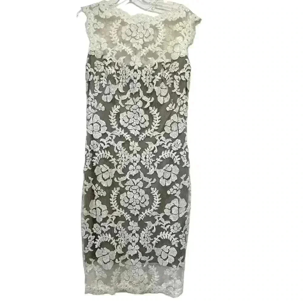 TADASHI SHOJI Women’s White Sequin Embroidered Sleeveless Formal Sheath Dress 6